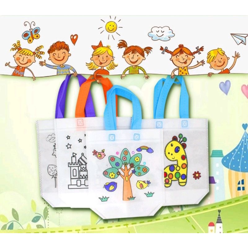 DIY painting bag free spidol | melukis tas anak | aktivitas anak melukis tas | aktivitas melukis ana