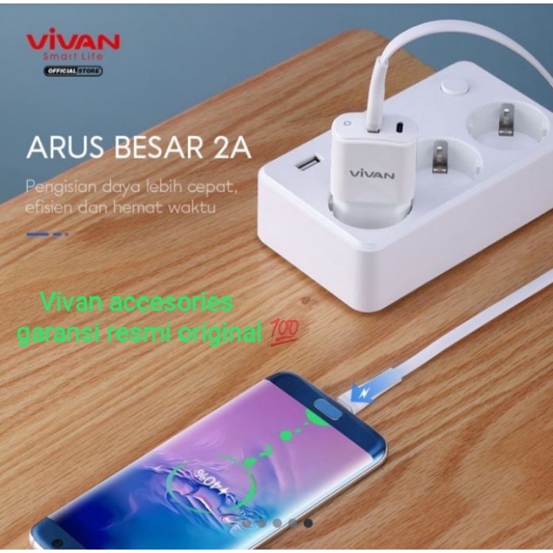 VIVAN SM200S 2A-200CM Micro Quick Charge SR Extended Protection Flat Design Data Cable WHITE