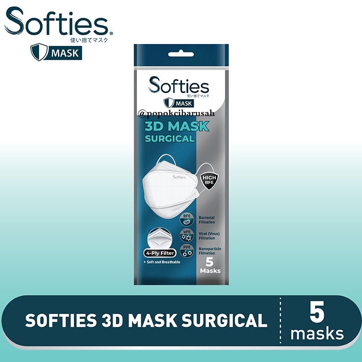 Softies Masker Sachet 3D Surgical Mask 4PLY- 5pcs/popokcibarusah