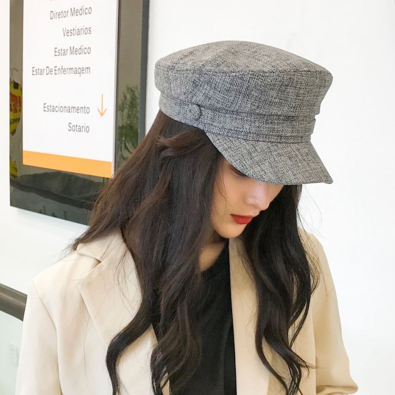 Topi Baret Oktagonal Bahan Katun Korean Style Retro untuk Wanita