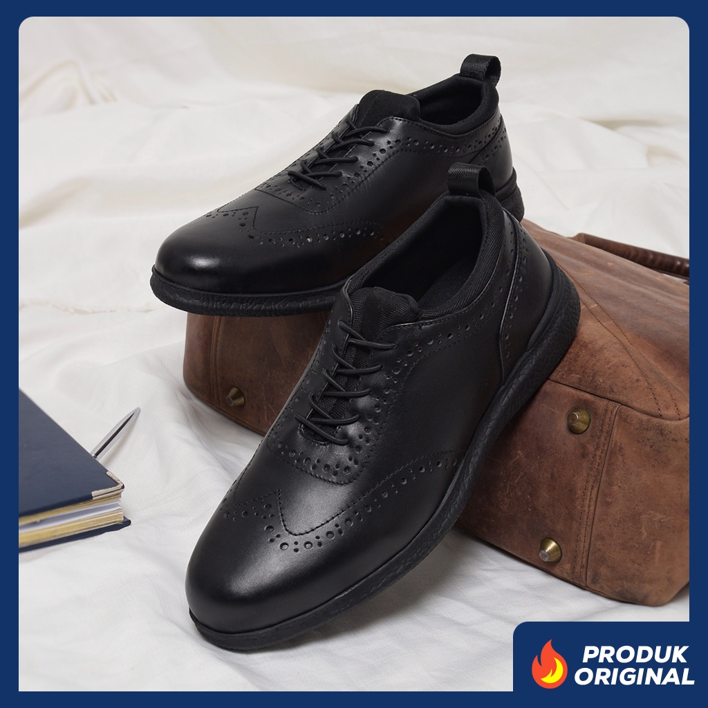 ARISTO BLACK ORIGINAL x KENZIOS Sepatu Kulit Sapi Asli Full Hitam Pria Formal Pantofel Tali Kerja Kantor Dinas Resmi Guru Kantoran Pesta Undangan Wedding Kondangan Nikah Wisuda Kuliah Semi Casual Derby Oxford Genuine Leather Kenzio Footwear Keren Terbaru