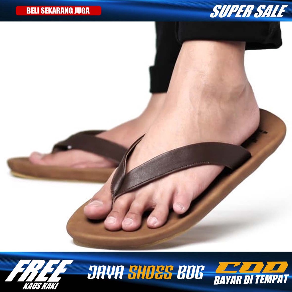 Sandal Kasual Jepit Pria Bahan Kulit Asli Sendal Cowok Ringan Nyaman Original Distro