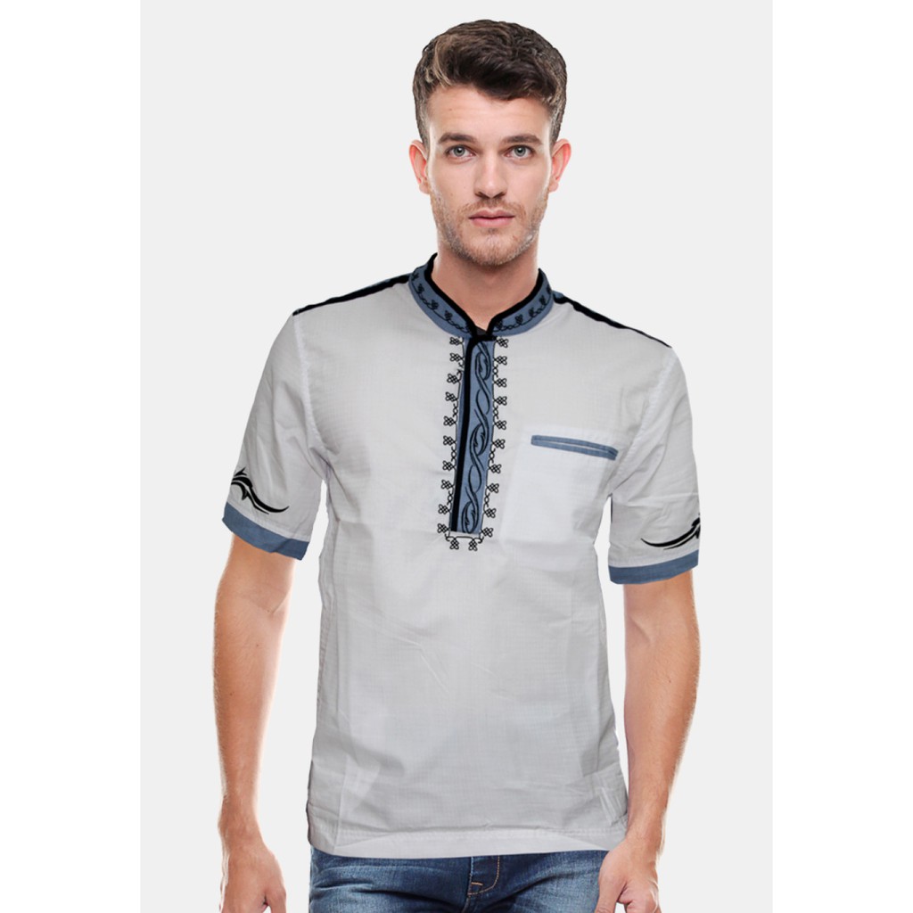 LGS Original Slim Fit Baju Koko Premium - Motif Bordil - Putih