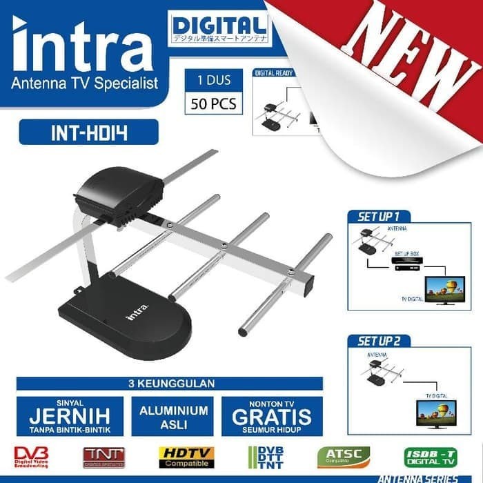 Antena digital LCD/LED Indoor stainless Intra HD 14 grosir FREE KABEL