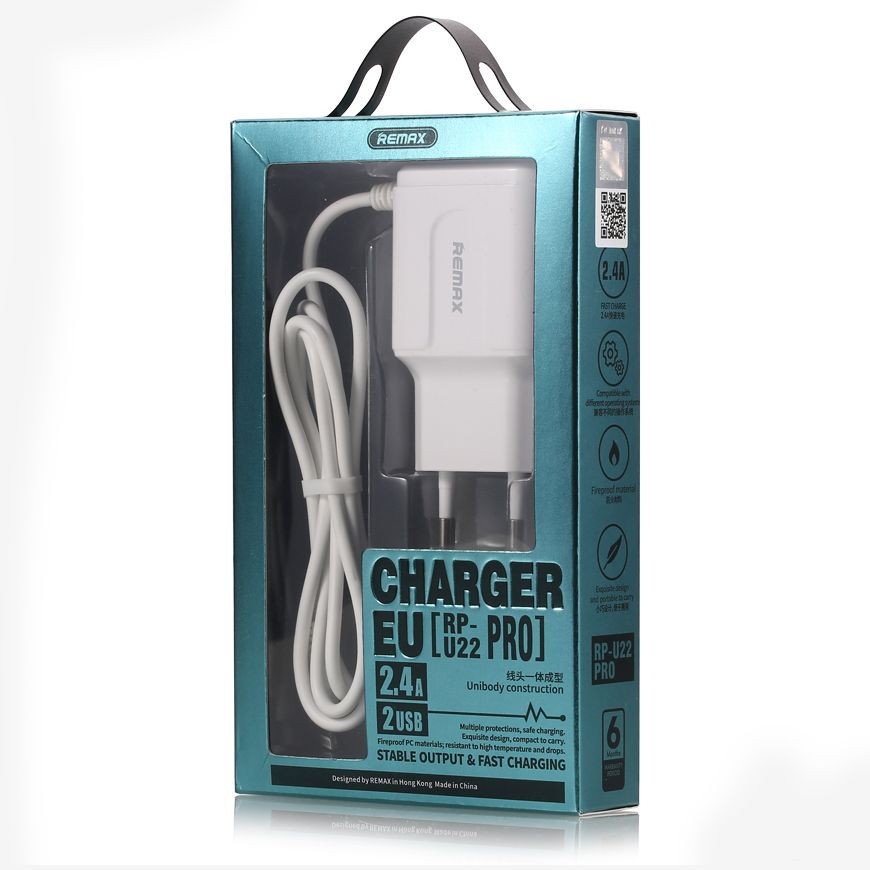 REMAX 2.4A Dual USB Charger SET RP-U22 PRO (i) Lightning