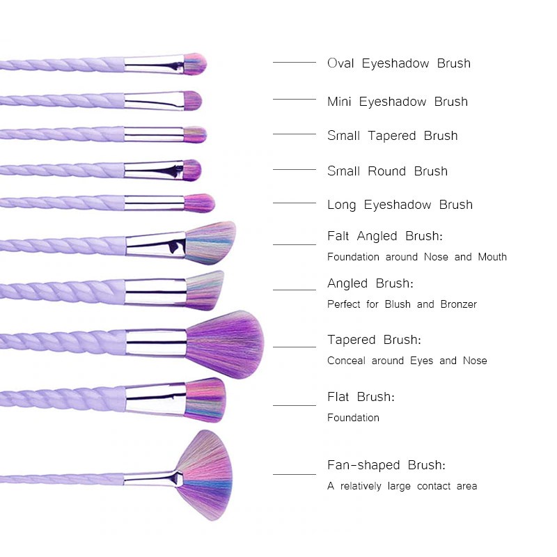 Kuas Kecantikan 10 Set - Alat Make Up Set isi 10 Brush Unicorn Purple / F080 Brush Make up Set