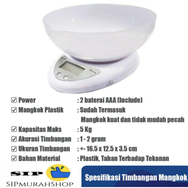 Timbangan Dapur Digital B05 Kitchen Scale Mangkok Kue 5 Kg Electronic