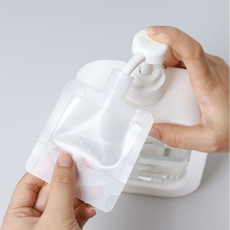 Dispenser travel pouch 30/50/100ml + STIKER RANDOM botol refill sabun travelling toiletries kit mini funnel