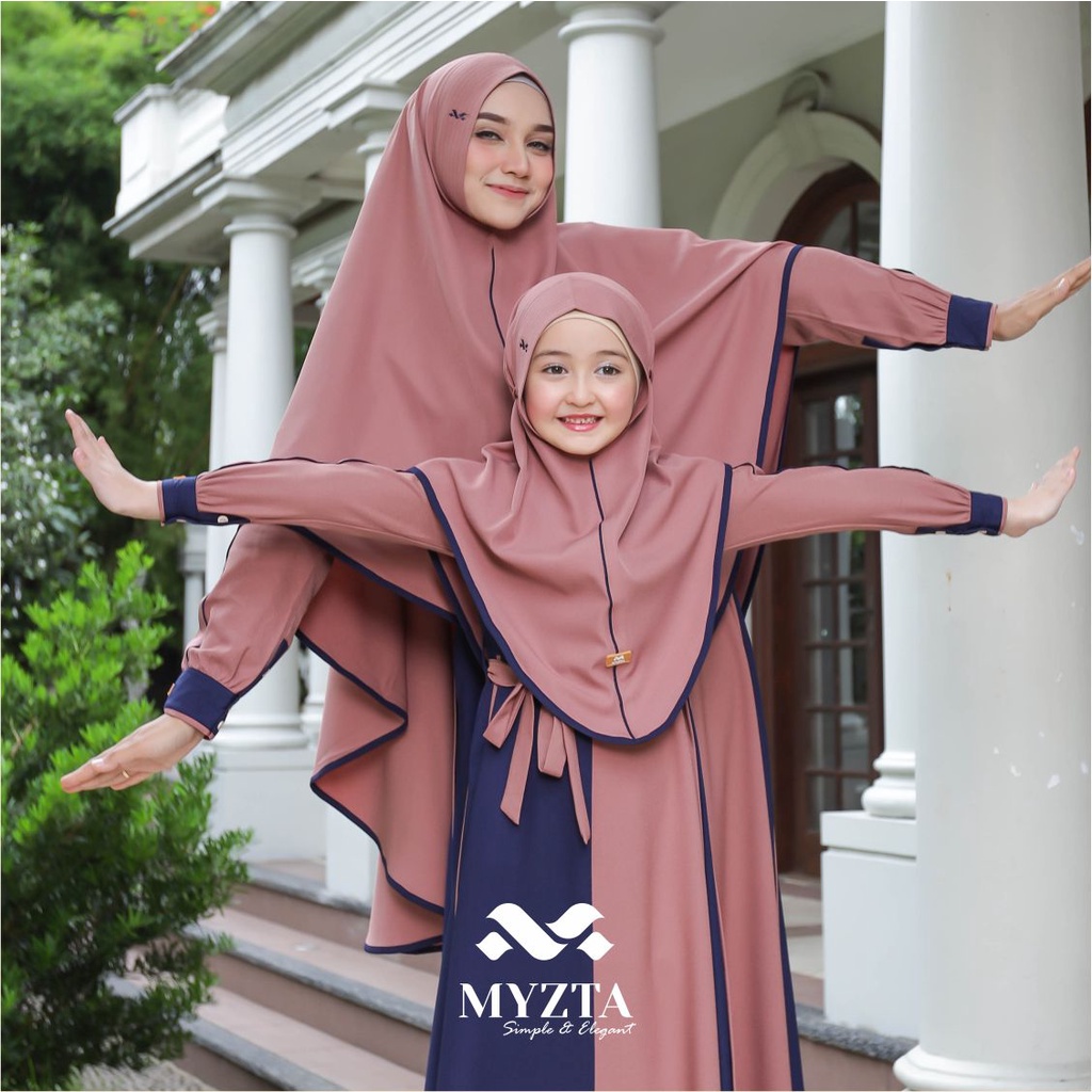 SET GAMIS COUPLE IBU ANAK NIKEN SYARI ORIGINAL BY MYZTA INAYA EXCLUSIVE SETELAN KHIMAR PASHMINA BUSA