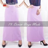 Rok Zetha Panjang Wanita Warna Denim Ungu Muda | Rok Kerja Kantor | Rok Denim | Rok Model A - Line |