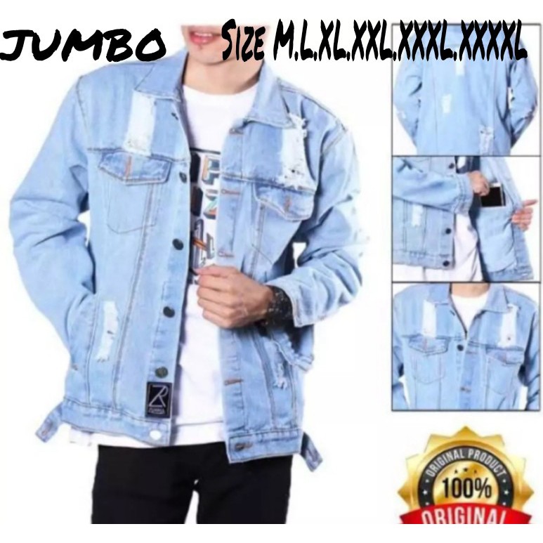 JAKET JEANS PRIA SOBEK JUMBO UKURAN BESAR/ JAKET JEANS COWOK UKURAN BESAR / JAKET MURAH DAN PROMO