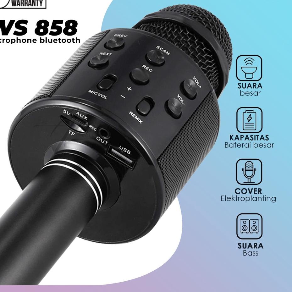 LANGSUNG KIRIM.. MS [ PROMO HARGA TERMURAH ] Microphone Karaoke Mic Bluetooth Ws 858 Speaker Mike Ws