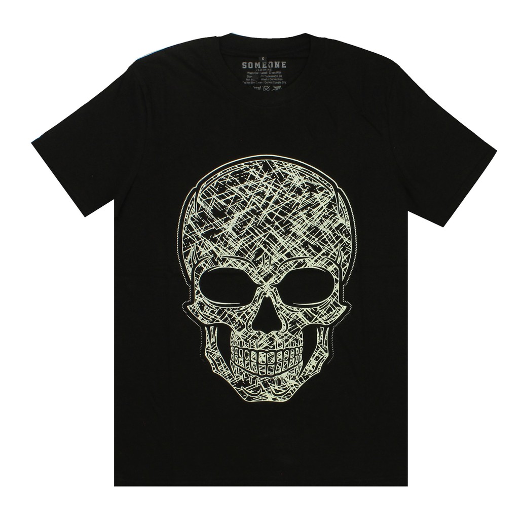 Someone T Shirt Glow In The Dark Black 069D Skull Texture Baju Kaos
