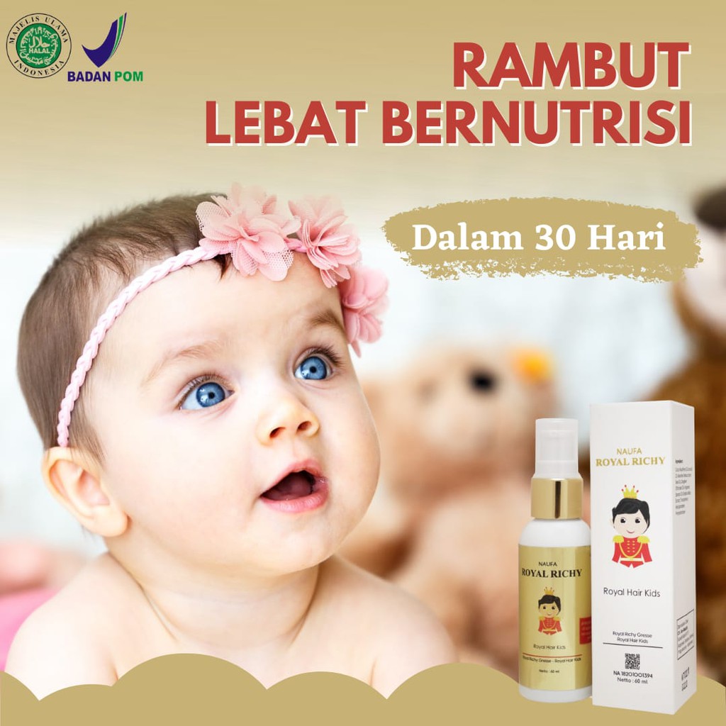 Paket 10 Botol - Naufa Royal Richy Hair Spray Vitamin Minyak Kemiri Penumbuh Penyubur Pelebat Pelembab Rambut Anak / Bayi / Dewasa