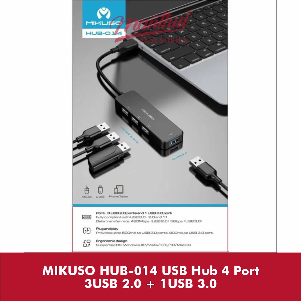 MIKUSO HUB-014 USB Hub 4 Port 3USB 2.0 + 1USB 3.0