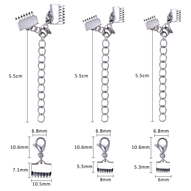 10 sets 304 Pita Stainless Steel Berakhir Lobster Claw Clasps Extension Chain Connector Fastener Clasps Fit Leather Cord