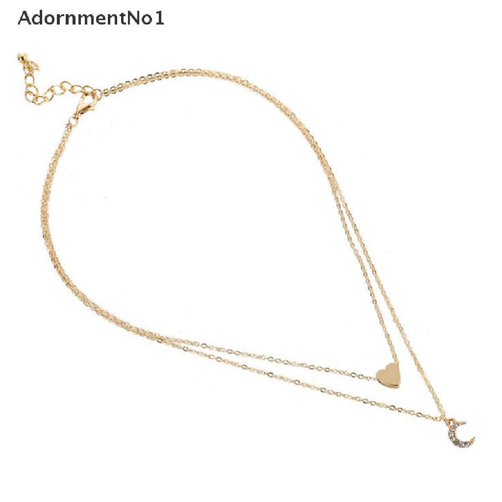 (AdornmentNo1) Kalung Choker Rantai Banyak Lapis Dengan Liontin Hati + Bulan Sabit Untuk Wanita