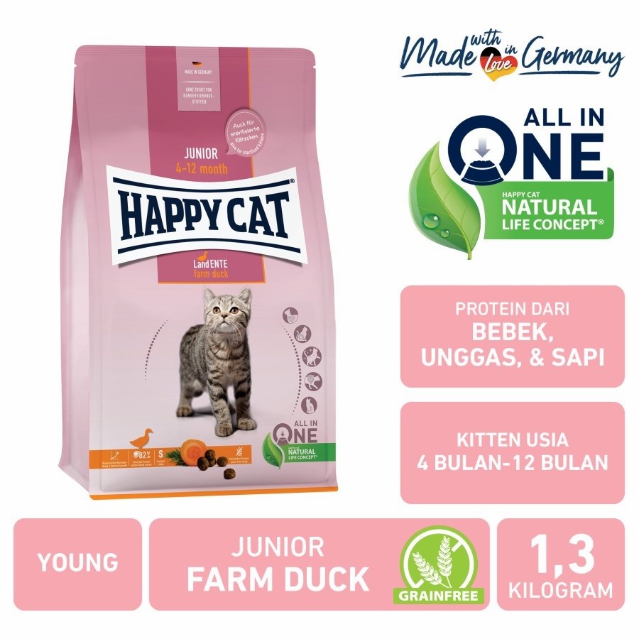 Happy Cat Young Junior Farm Duck 1.3kg - Makanan Anak Kucing