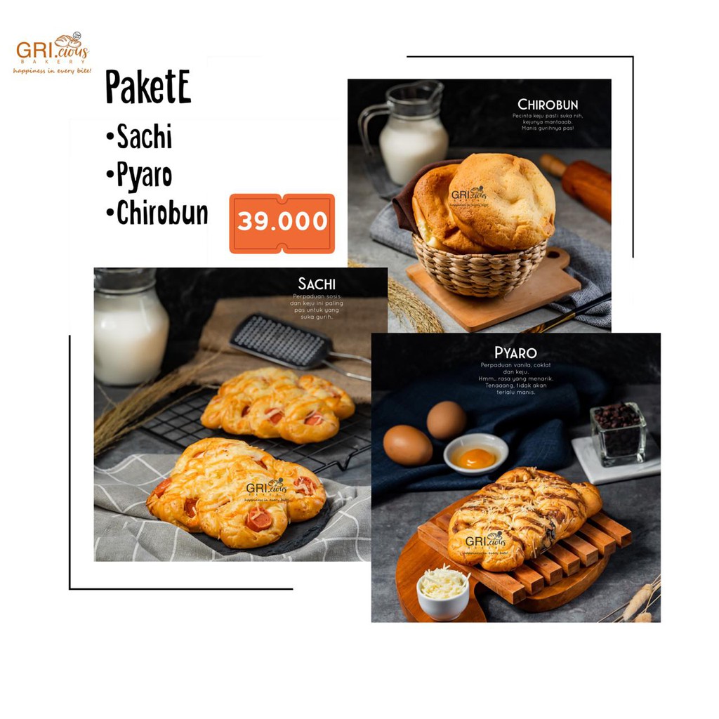 

GRICIOUS BAKERY PAKET E isi 3 Roti - SACHI - PYARO - CHIROBUN