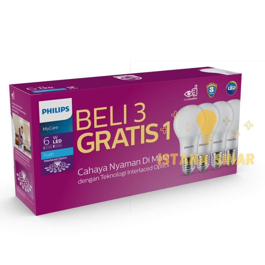 Lampu Bohlam LED Philips 6Watt, 6W, 6 Watt, 6 W paket (1 paket isi 4)