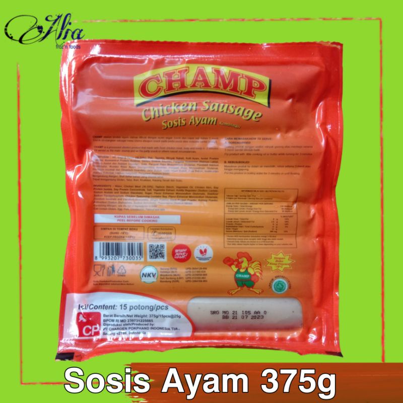 

Sosis Ayam Champ 375g (isi 15pc)