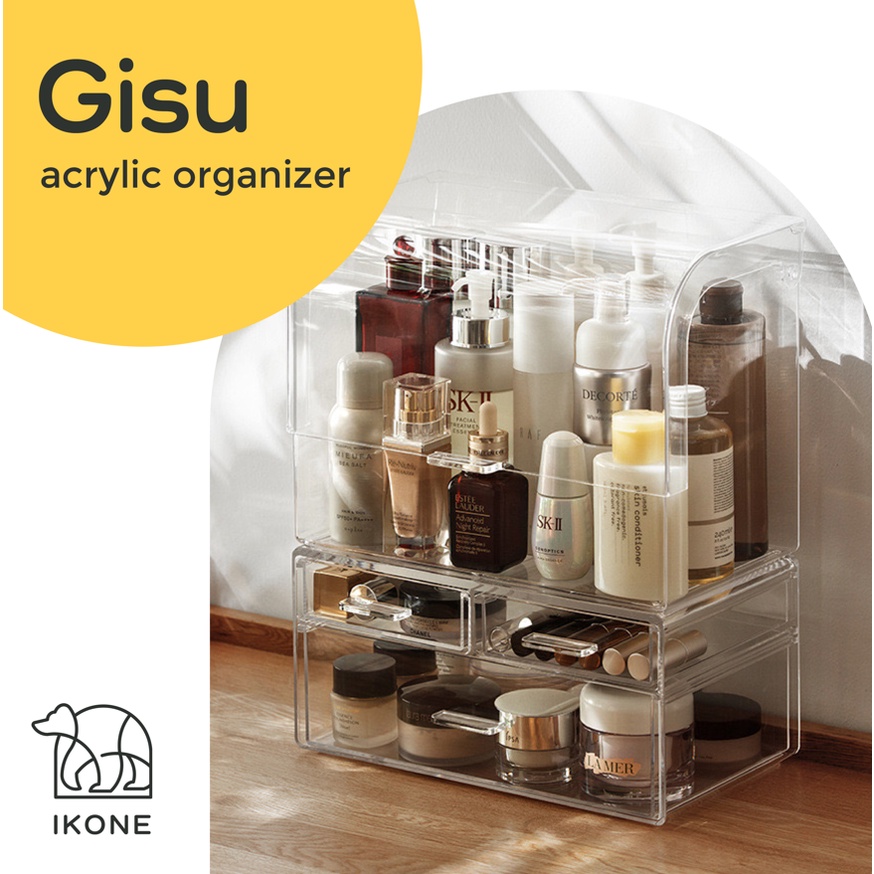 【IKONE】GISU Skincare Organizer Table Acrylic Organizer Make Up Organizer Rak Kosmetik Akrilik Penyimpanan Make Up Tempat Perfume Kotak Penyimpanan