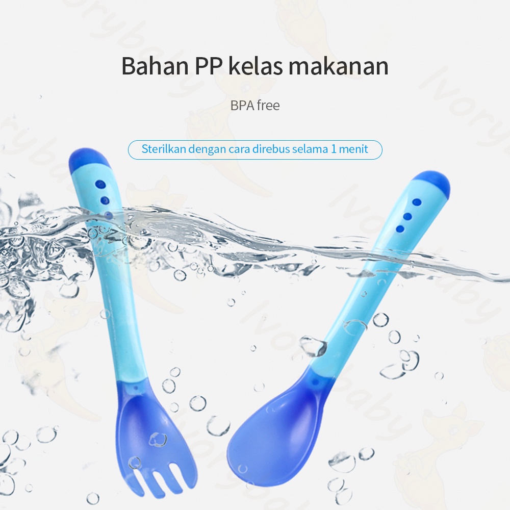 Ivorybaby Alat makan sendok/garpu bayi sensor panas sendok plastik bayi