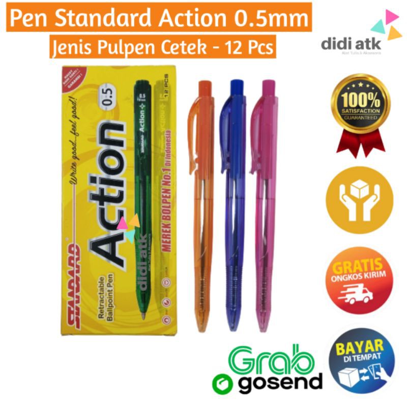 

Pulpen Pena Standard Action 0.5mm / Bolpen Standar Cetek / Bolpoint 1 Lusin