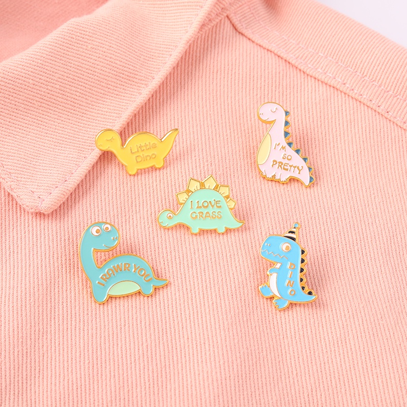 Bros Pin Desain Kartun Dinosaurus 5 Gaya Untuk Hadiah