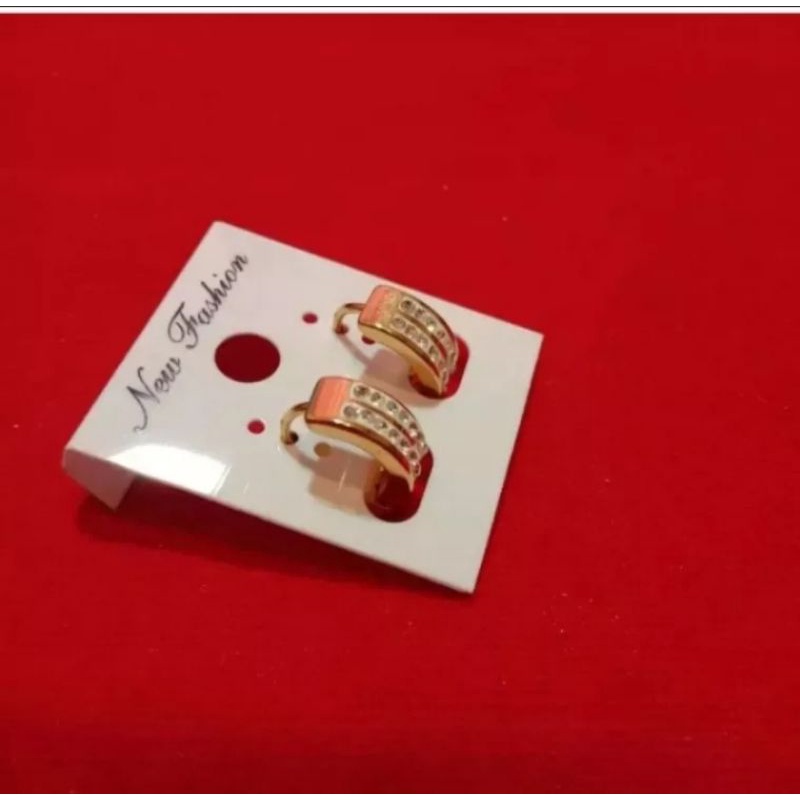 Anting wanita anting clip baris dua gold titanium full permata anti luntur dan tahan lama