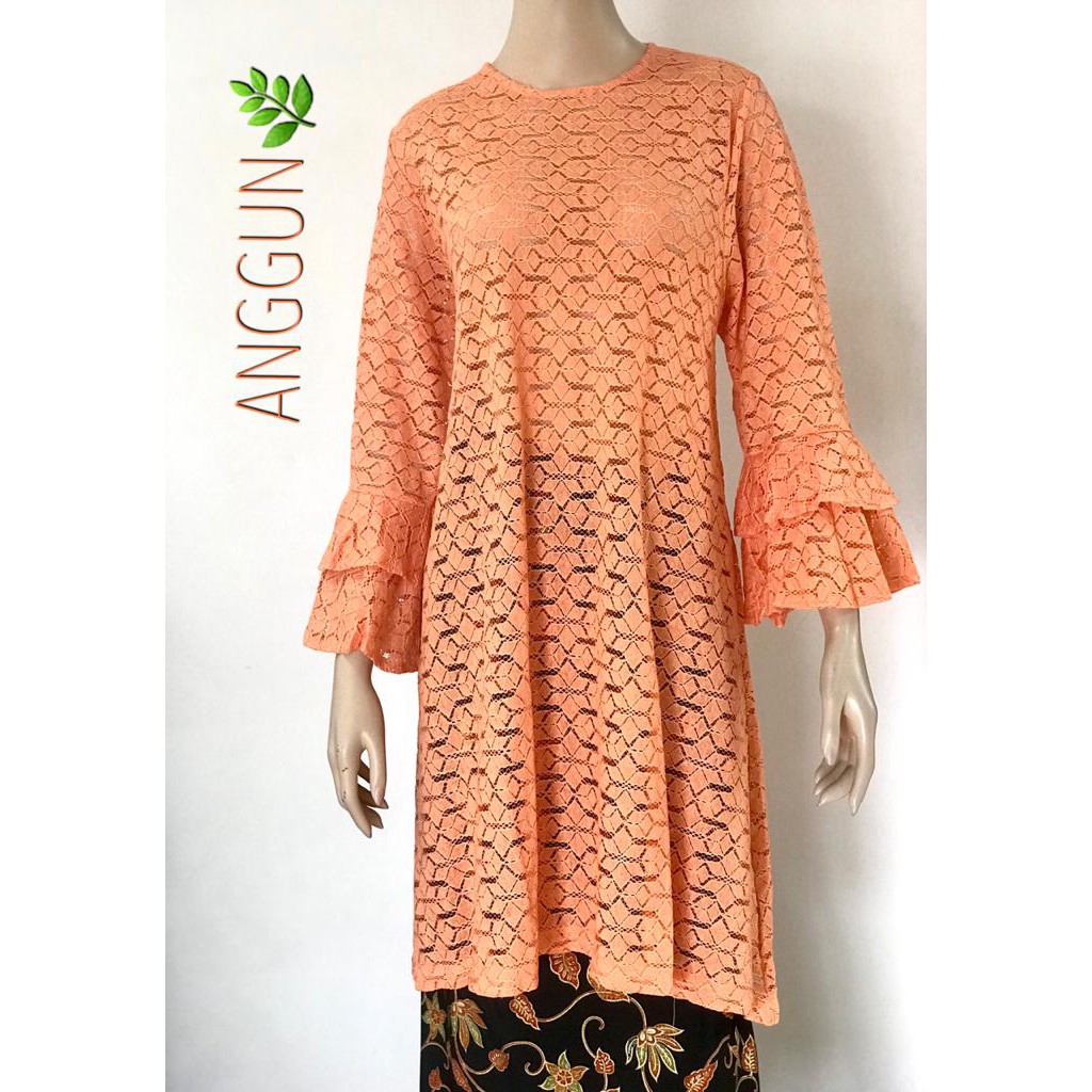 Baju Tunik Panjang Brokat Katun Premium Import Orange Diamond