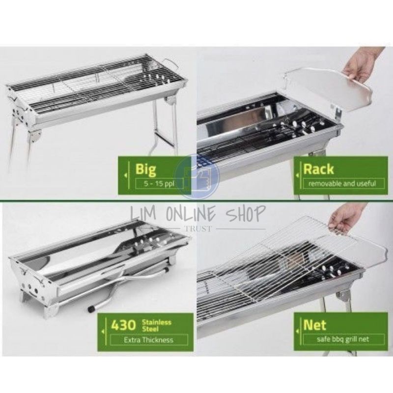 Alat Panggangan Pemanggang Bakar BBQ BARBEQUE Grill Portable Stainless Steel Besar Kualitas Premium