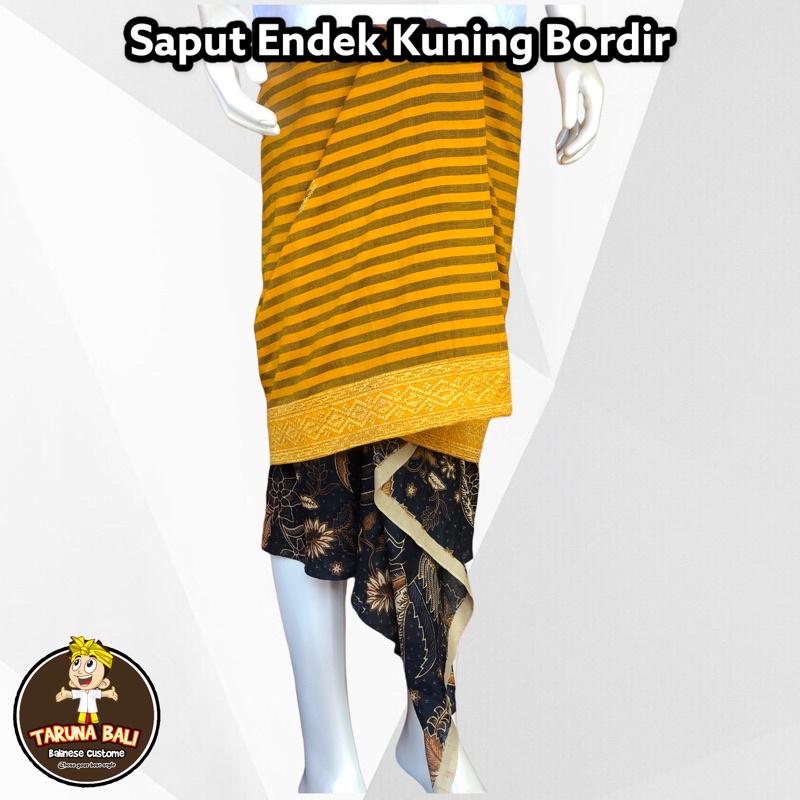 Saput Endek Kuning Tepi Bordir Semi Songket