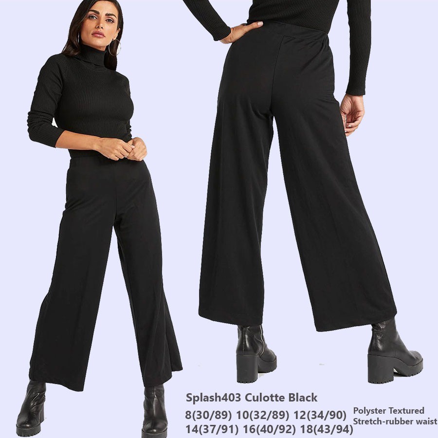 SPLASH Kulot Wanita Culotte Blacknavy Tosca Sands Wideban Caramel Black Oatmeal-6