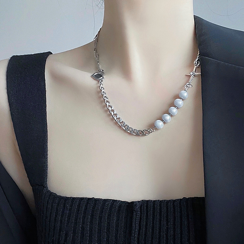 Kalung Choker Rantai Liontin Mutiara Kunci Asimetris Untuk Wanita