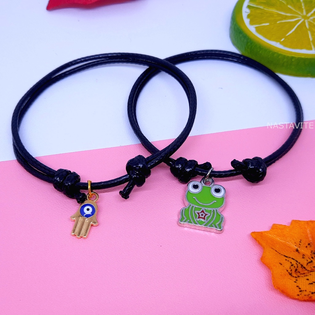 Gelang Bestie Couple 2 Orang Pasangan Pacar Sahabat Tali Hitam Korea Waterproof Aesthetic Murah