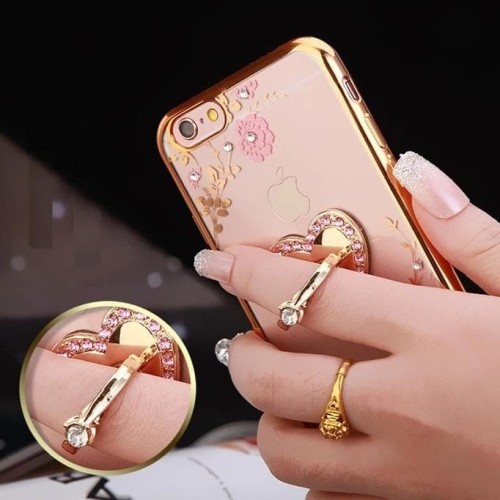 CASE FLOWER DIAMOND + RING HOLDER CASE HP Samsung,Oppo,Vivo,Xiaomi,Iphone Case Termurah