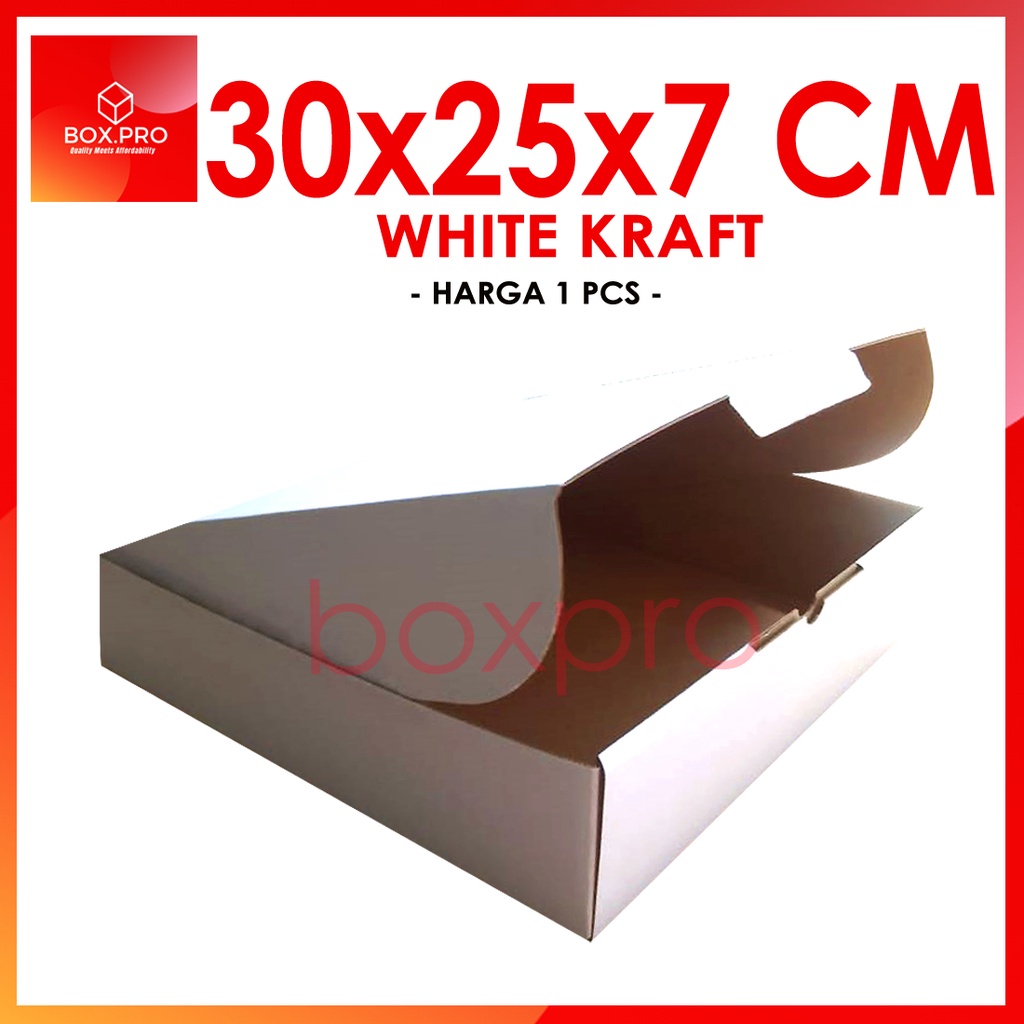 

Kardus PUTIH SIZE 30x25x7 cm (ECER) Die Cut Box Kotak Packing Aksesoris Baju Makanan Pizza Hijab