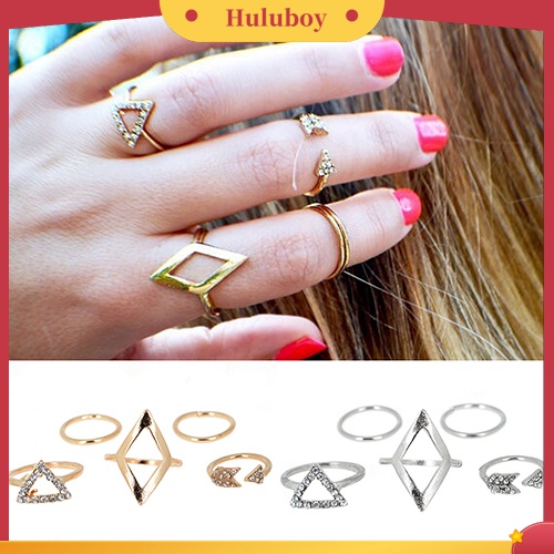 Hu Hu Hu Hu Hu Alat Bantu Pasang Kacamata♡ 5pcs / Set Cincin Buku Jari Aneka Bentuk Warna Silver Gaya Boho Untuk Wanita