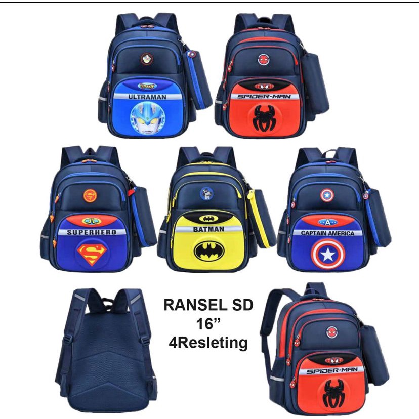 Tas Sekolah SD Ransel Anak Laki-Laki 3D Emboss Tas Anak Import Karakter Superhero Timbul Backpack School for Boys Karakter Marvel 3D