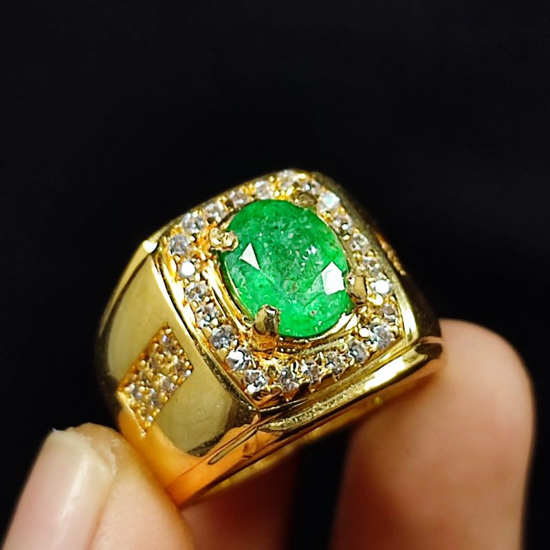 CINCIN SILVER 926 GOLD DENGAN BATU PERMATA ZAMRUD ASLI ORIGINAL COLOMBIA SIAP PAKAI
