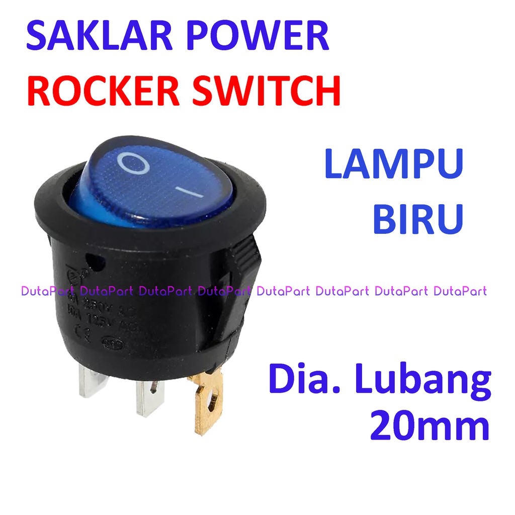 Saklar Power Bulat Rocker Switch LAMPU BIRU ON OFF Dia20mm 3 PIN Kaki