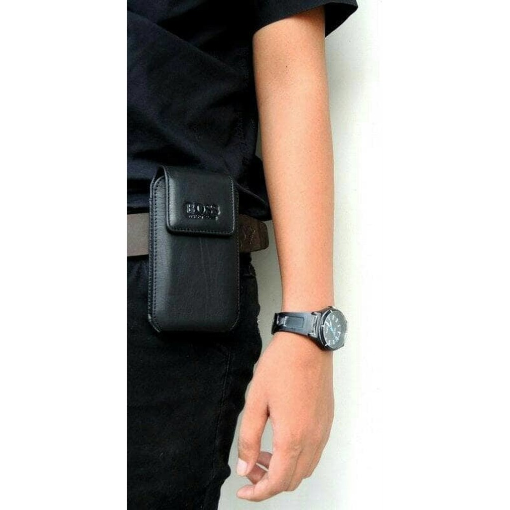 Sarung HP Pria Kulit Asli 100% Kulit Sapi Asli Black