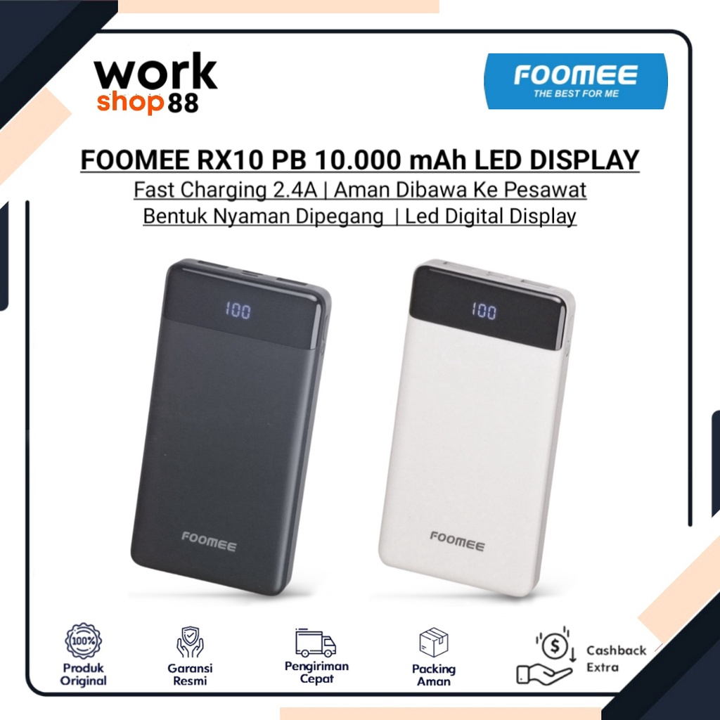 Produk Baru - FOOMEE RX10 Power Bank 10000 mAh 2.4A Led Display Digital - New Original Garansi Resmi