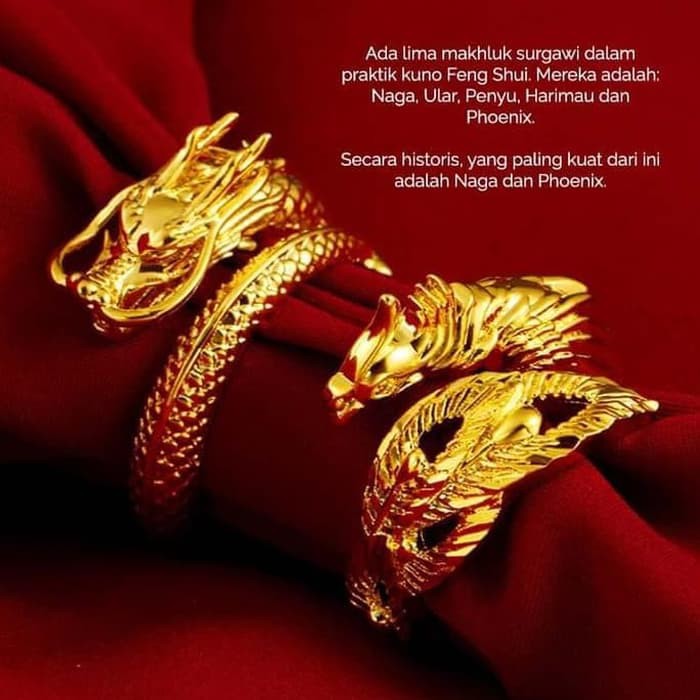 Cincin Couple Yinyang Model Naga Burung Phoenix Warna Emas  / Gold Plated Dragon Ring Phoenix