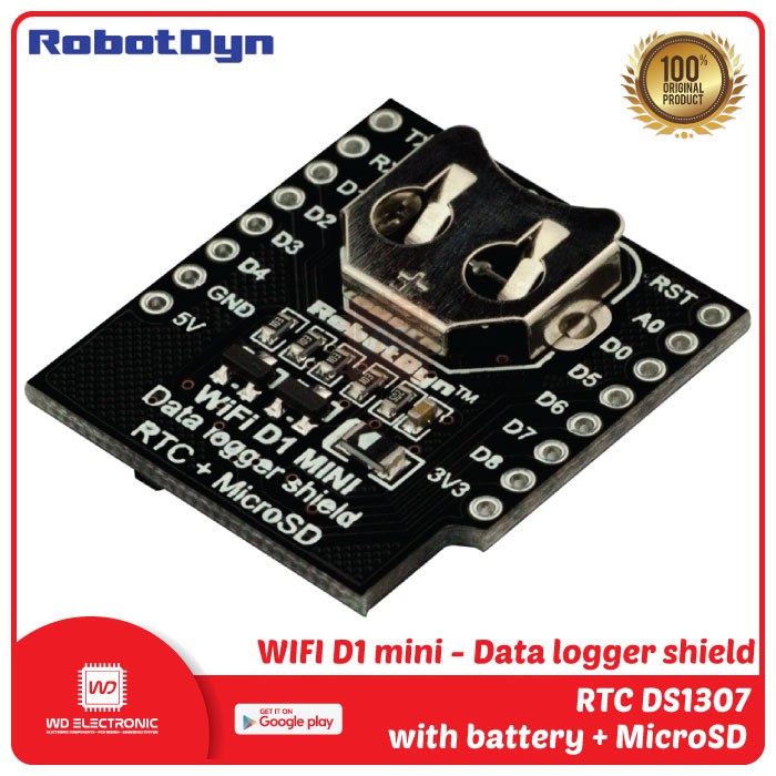 RTC DS1307 DATA LOGGER SHIELD WITH BATTERY AND MICROSD ROBOTDYN RTC DS1307 ORIGINAL