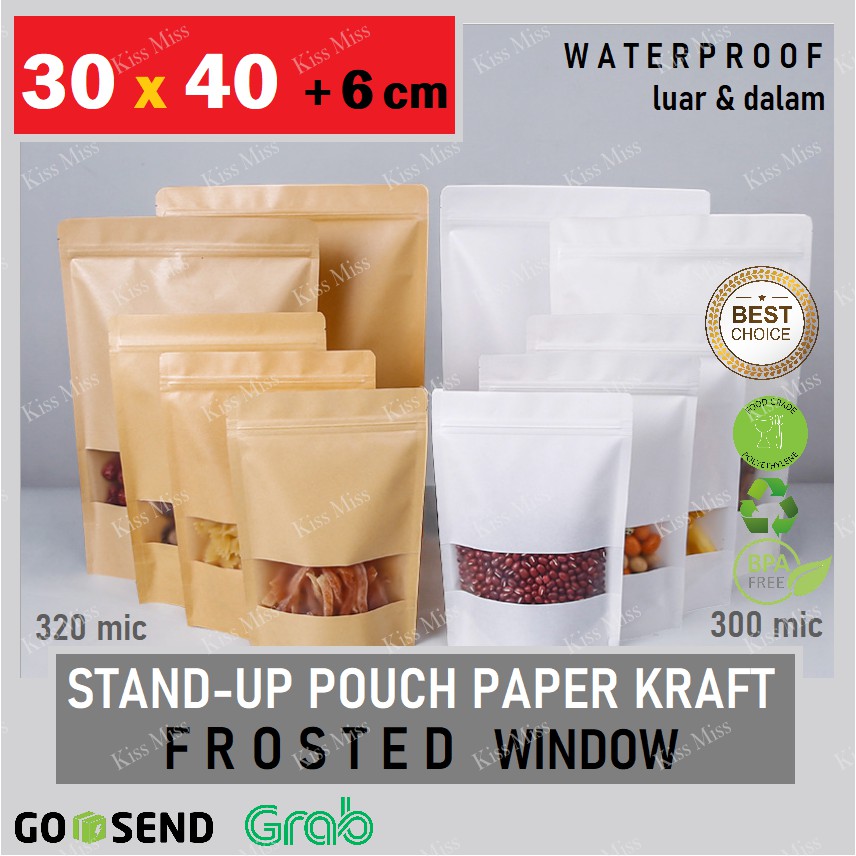 FROSTED KRAFT - 30x40cm - STANDING POUCH Ziplock - WATERPROOF - Kemasan Kerupuk - Rempeyek