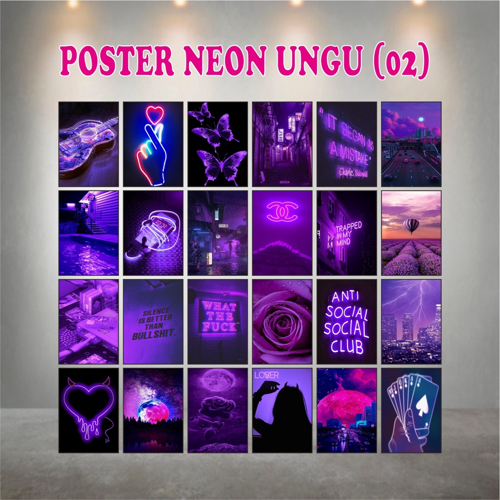 Poster dinding Aesthetic |Poster kamar|Dekorasi kamar| (isi 24) Poster NEON UNGU 02