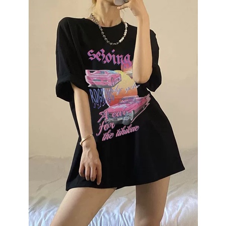 EUNII T-shirt Lengan Pendek Baju Wanita Retro Car Korean Style/Kaos Atasan Wanita/Baju Kaus Oversize Wanita