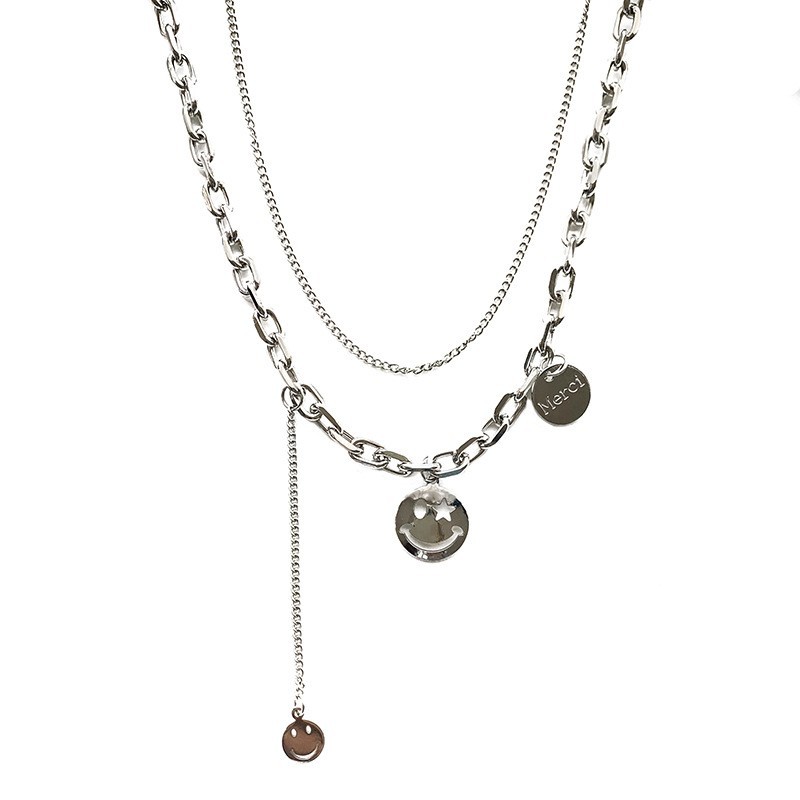 Double-layer chain smiley face fashion pendant clavicle chain necklace